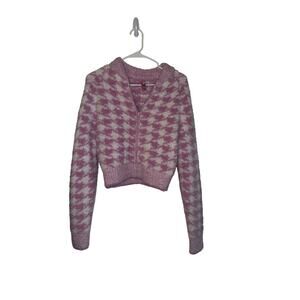 Skims Houndstooth pink and white sherpa zip up size medium